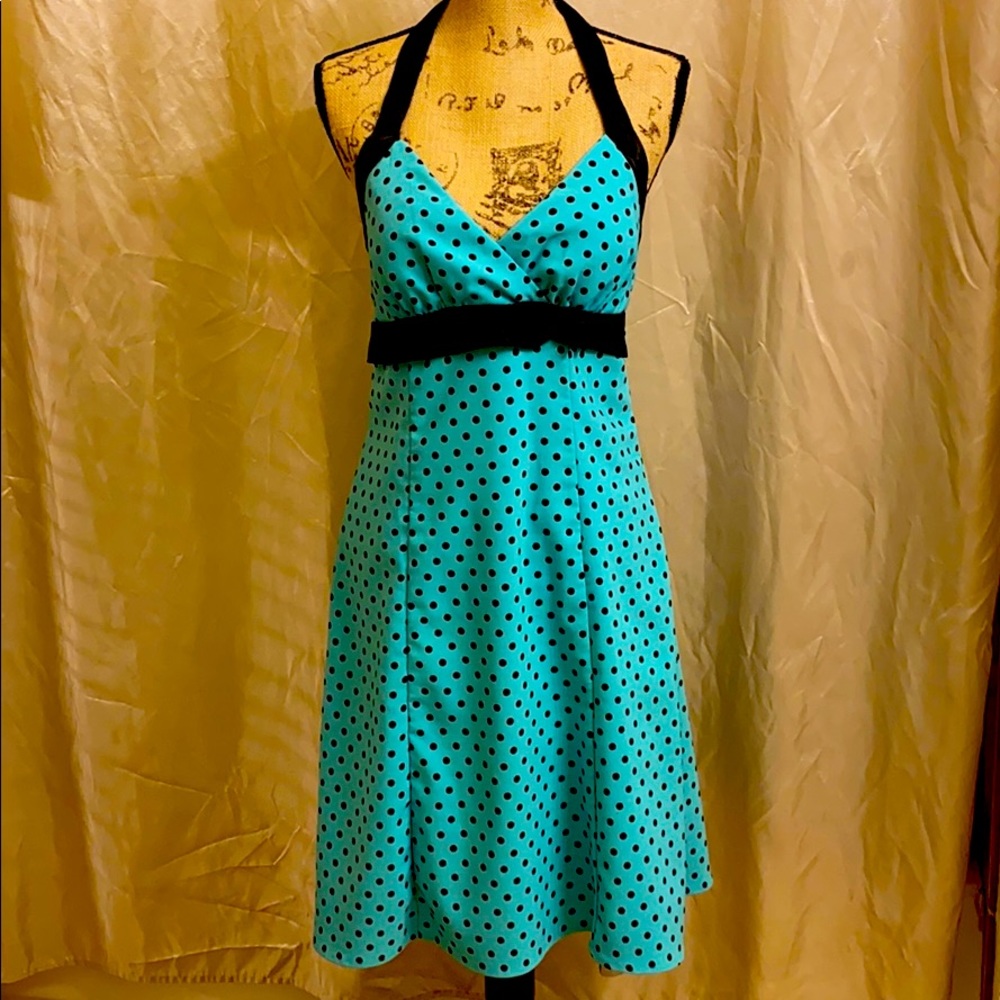 Ruby Rox teal & black polkadot dress